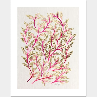 Pink Gold Branches Posters and Art